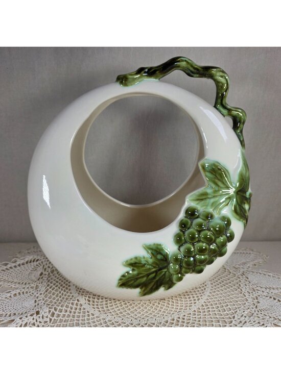 Hull Pottery Other - Hull Pottery Tokay Moon Basket Planter MCM Ceramic Grapevine Design 11" Tall